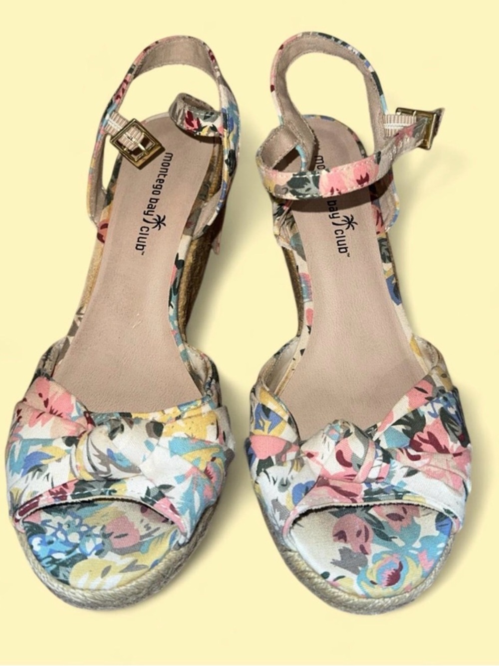 Montego Bay Club Floral Wedge Sandals in Pink, Blue & Yellow
